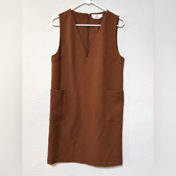 Love, Bonito Brown V Neck Layering Shift Dress w/ Patch Pockets 4 - Picture 1 of 5